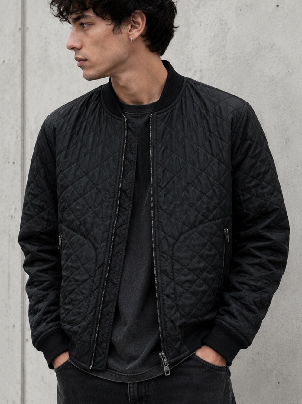 ZARA Black Quilted Bomber Jacket Streetwear Utility Frat Boy Outdoor Sport Sz M